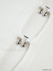 Cutout Split Beads Trendy Detail Ribbed Knit Top Sweaters L