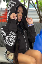 Cyber Y2K Gothic Punk Hoodie Black / S