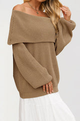 Off Shoulder Loose Knit Pullover Sweater Khaki / S