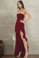 Ruffled Bustier Side Slit Formal Dress