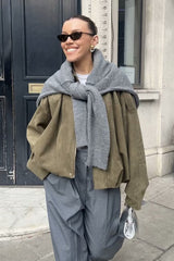 Sueded Texture Bomber Jacket S / Khaki