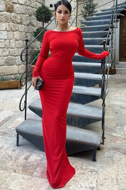 Long Sleeve Backless Bodycon Formal Dress