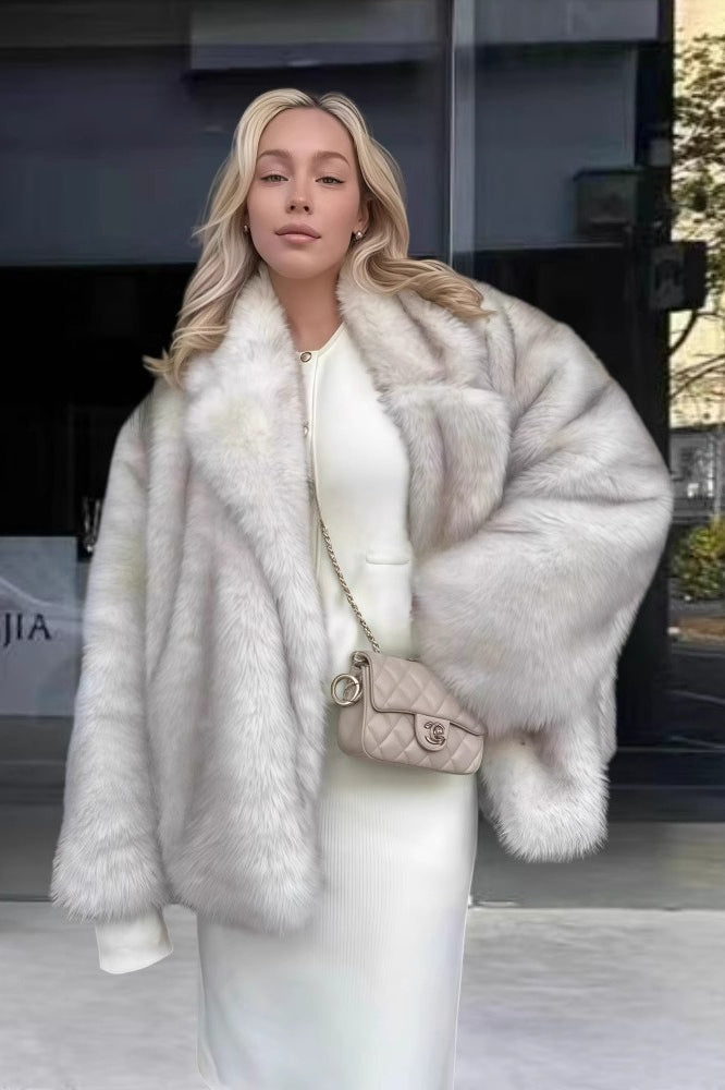 Faux Fox Fur Long Sleeve Coat Grey / S coats