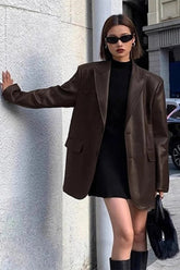 Black PU Leather Blazer Jacket Brown / XS coats