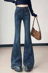 Sparkly Rhinestone High Waist Flare Jeans