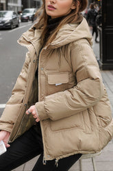 Cropped Insulated Cargo Puffer Jacket S / Khaki