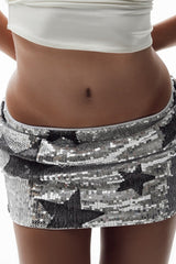 Star Sequin Low Waist Bodycon Mini Skirt