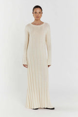 Solid A Line Maxi Sweater Dress S / Beige