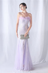Ostrich Feather Sequin Evening Party Dress