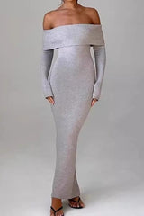 Off Shoulder Ribbed Sweater Dress S / White