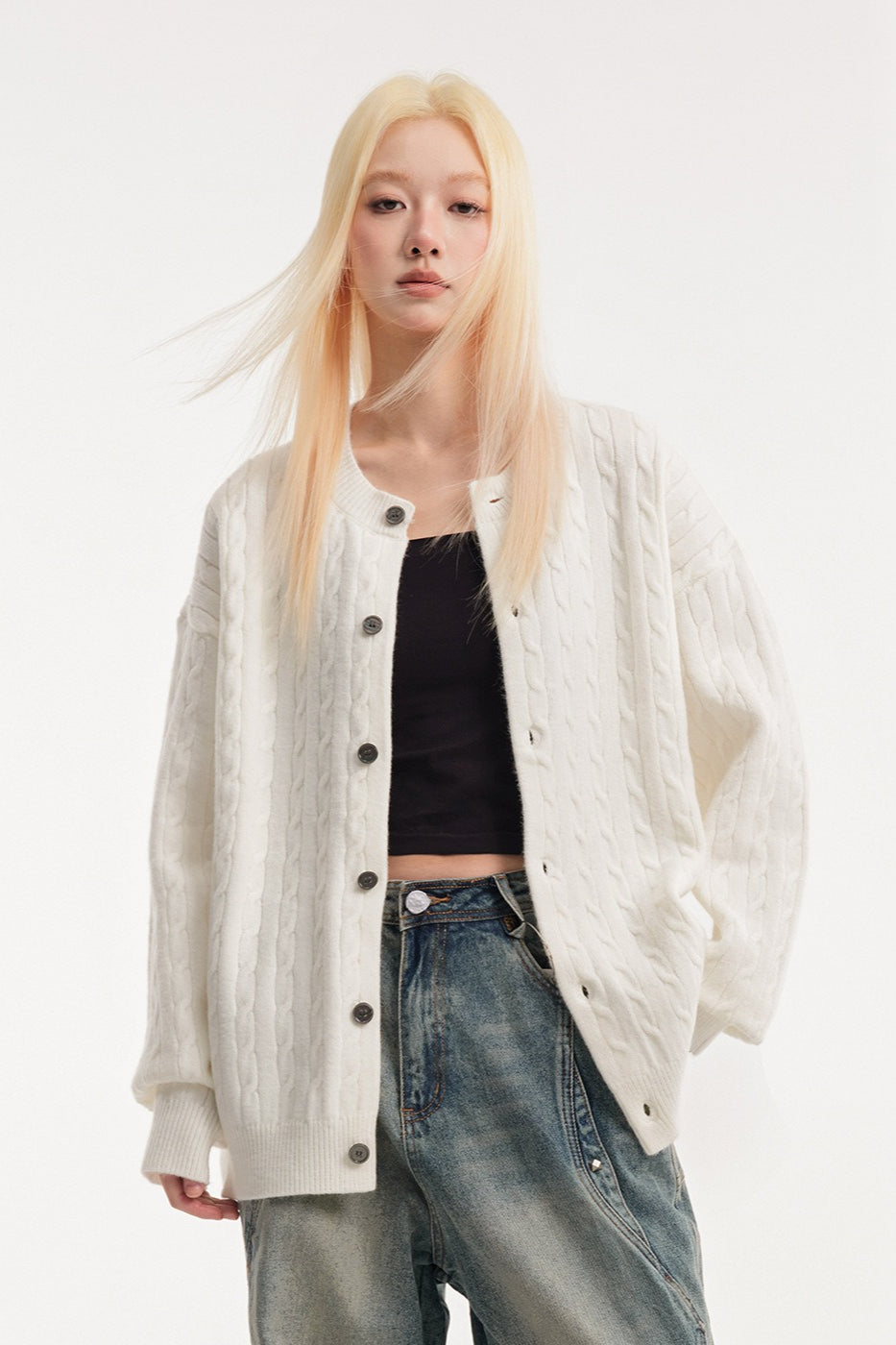 Relaxed Fit Cable Cardigan