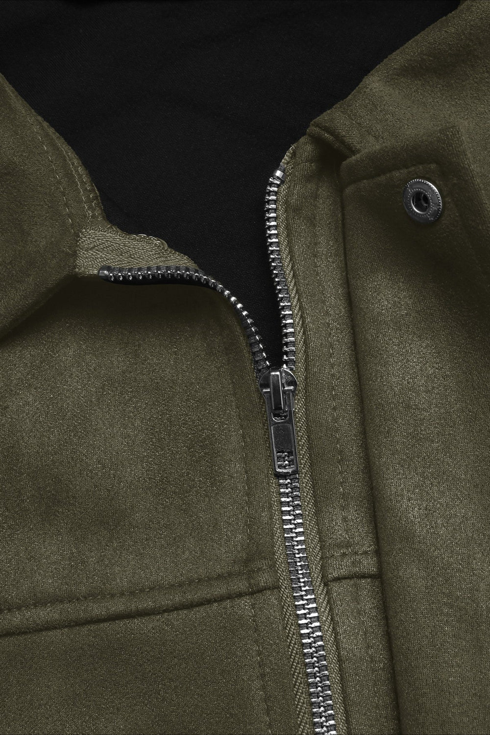 Lapel Collar Suede-Look Bomber Jacket