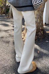 Solid White Plush Flared Knit Pants