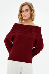 Solid Color Off Shoulder Knitted Sweater