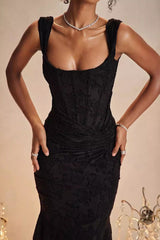 Stretch Mesh Jacquard Mermaid Formal Dress XS / Black