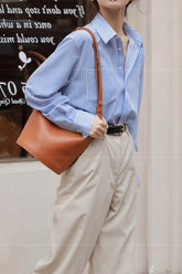 Elegant Blue Stripe Long Sleeve Blouse