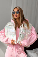 Sleeveless Laser Quilted Puffer Jacket S / White