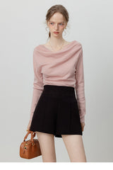 Elegant Slit Neck Tied Waist Knit Top