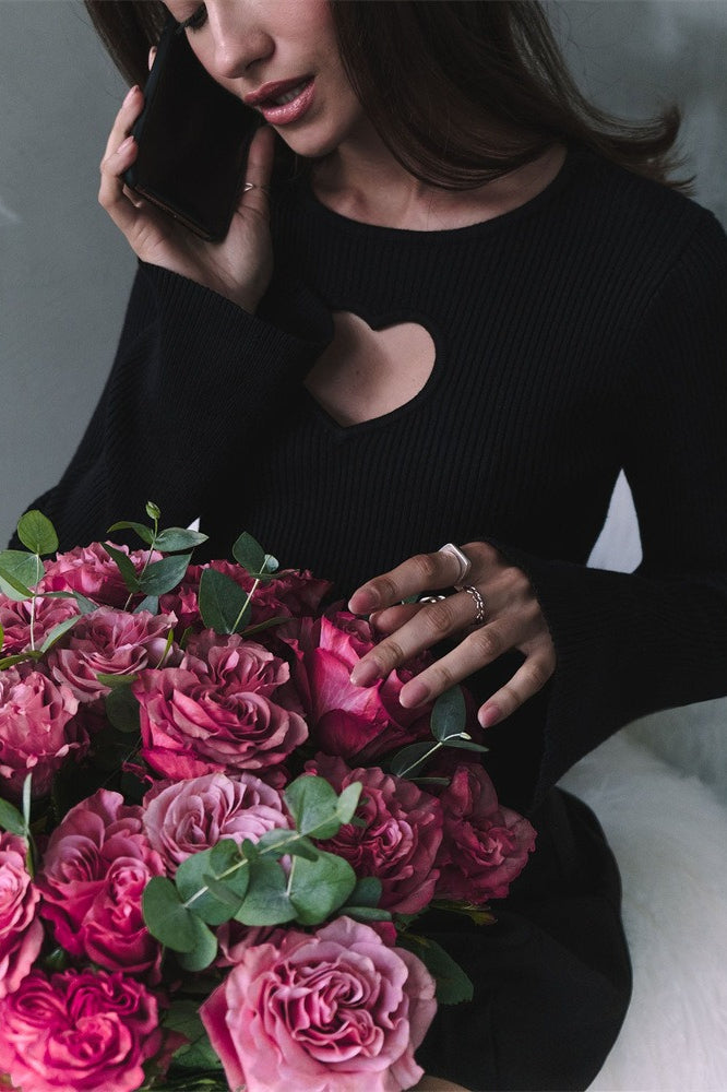 Heart Cutout Slim Fit Knit Sweater Black / S