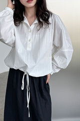 Lapel Collar Hem Drawstring Blouse