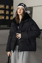 Faux Fur Panel Cropped Puffer Jacket