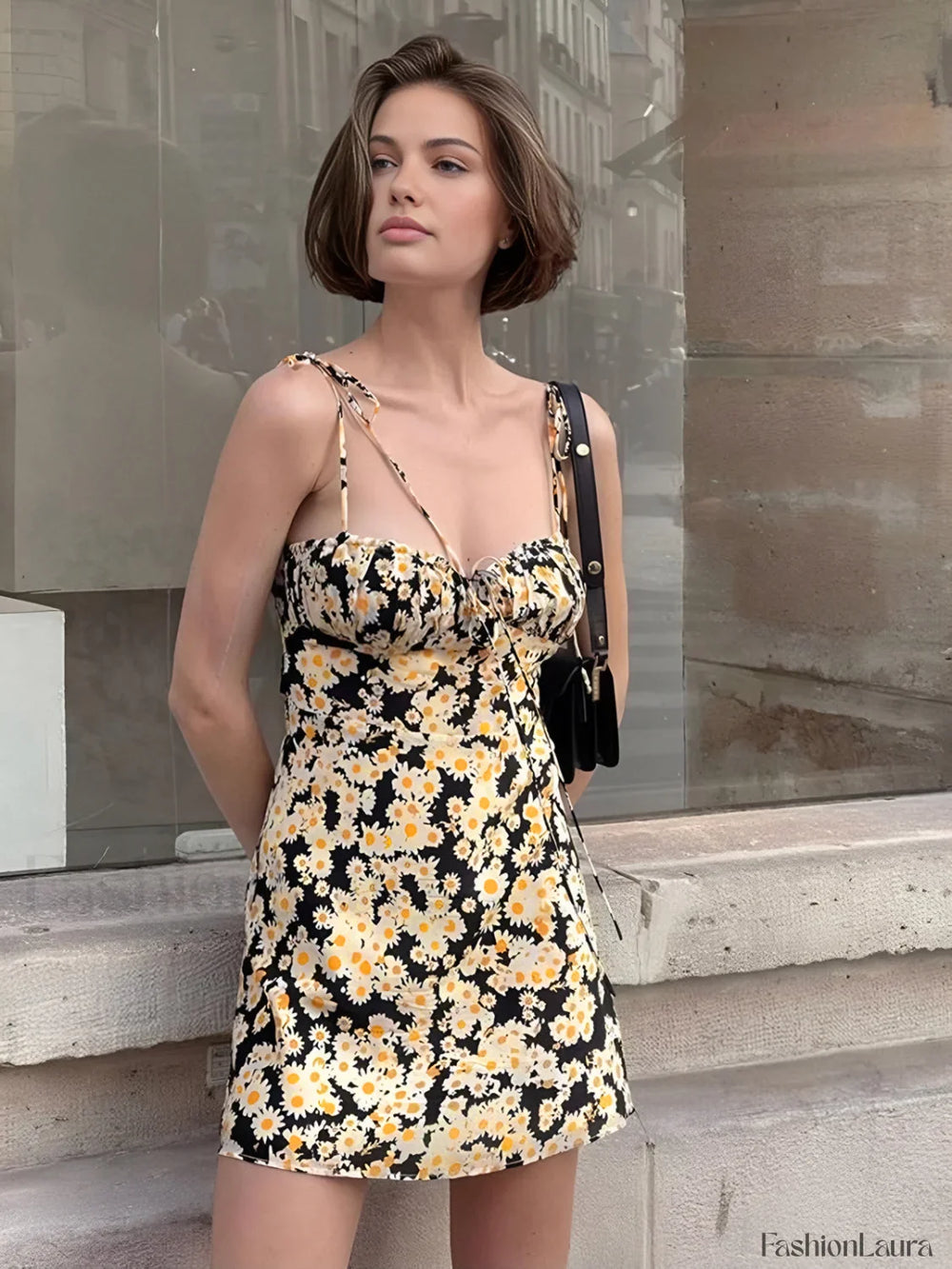 Daisy Printed Graceful Floral Short Dress Dresses
