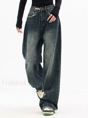 Dark Wash Vintage Baggy Boyfriend Jeans Blue / S Boyfriend Jeans