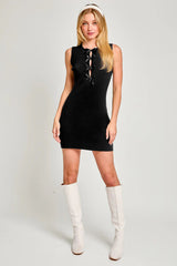 Sleeveless Bow Cutout Knit Sweater Dress