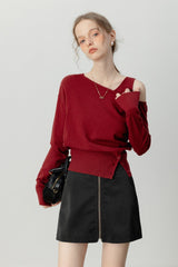 Asymmetric Neckline Elegant Knit Top