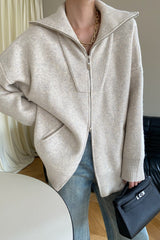 Double Zipper Shawl Collar Sweater