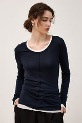 Tencel Wool Blend Round Neck Knit Top