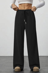 Draped Drawstring Wide Leg Knit Pants