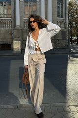 Deep V Neck Flare Sleeve Blouse