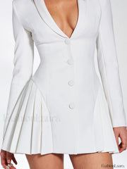 Delia White Blazer Charming Dress with Pleated Detail Dresses