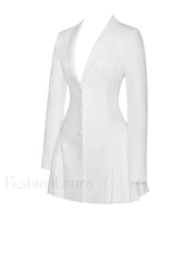 Delia White Blazer Charming Dress with Pleated Detail Dresses