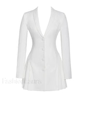Delia White Blazer Charming Dress with Pleated Detail Dresses