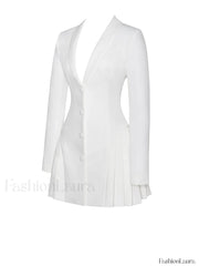 Delia White Blazer Charming Dress with Pleated Detail Dresses