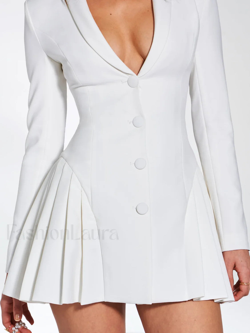 Delia White Blazer Charming Dress with Pleated Detail Dresses