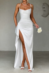 Long Slip Elegant Party Dress S / White
