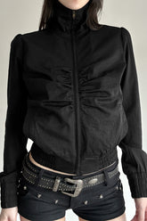 Ruched Waist Biker Jacket Black / S