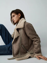 Distressed Leather Graceful Fleece Aviator Jacket Fleece Jackets