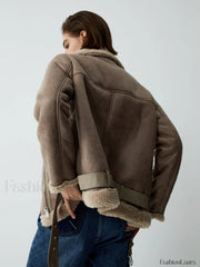 Distressed Leather Graceful Fleece Aviator Jacket Fleece Jackets