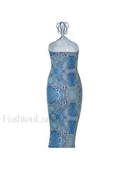 Dizzy Print Halter Bodycon Midi Dress Midi Dresses