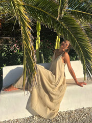 Double Layers Graceful V neck Long Dress Dresses