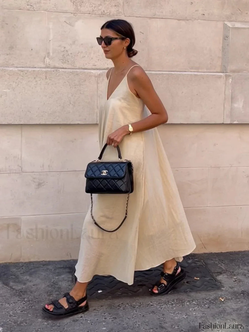 Double Layers Graceful V neck Long Dress Dresses