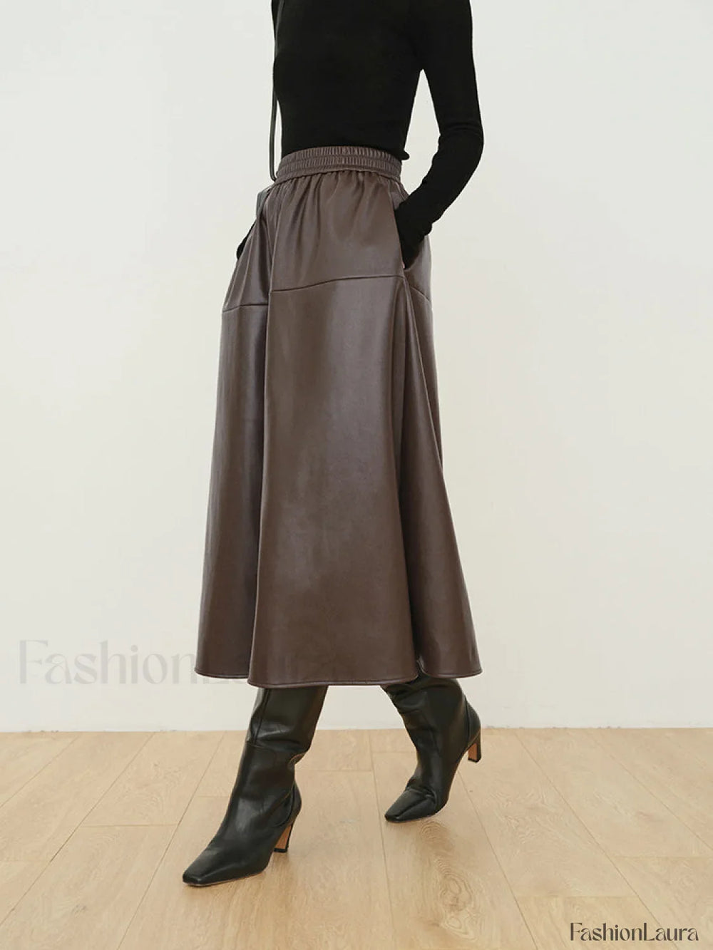 Double Pockets Graceful Leather Maxi Skirt Skirts