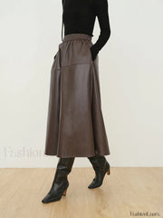 Double Pockets Graceful Leather Maxi Skirt Skirts