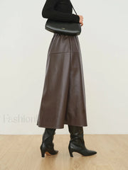 Double Pockets Graceful Leather Maxi Skirt Skirts