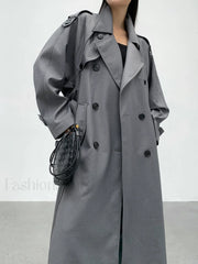Double Pockets Graceful Longline Trench Coat Trench Coats