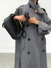 Double Pockets Graceful Longline Trench Coat Trench Coats